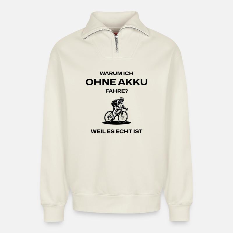 Radfahrer Silhouette Schwarz - Relaxed Unisex Organic Half Zip Sweatshirt – von SPREAD - Naturweiß