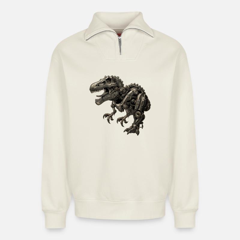 Mechanischer Dinosaurier – Roboter T-Rex - Relaxed Unisex Organic Half Zip Sweatshirt – von SPREAD - Naturweiß