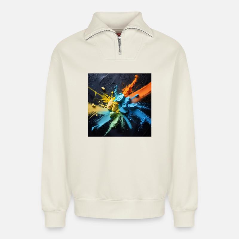 Rainbow dust explosion - Relaxed Unisex Organic Half Zip Sweatshirt – by SPREAD - off white