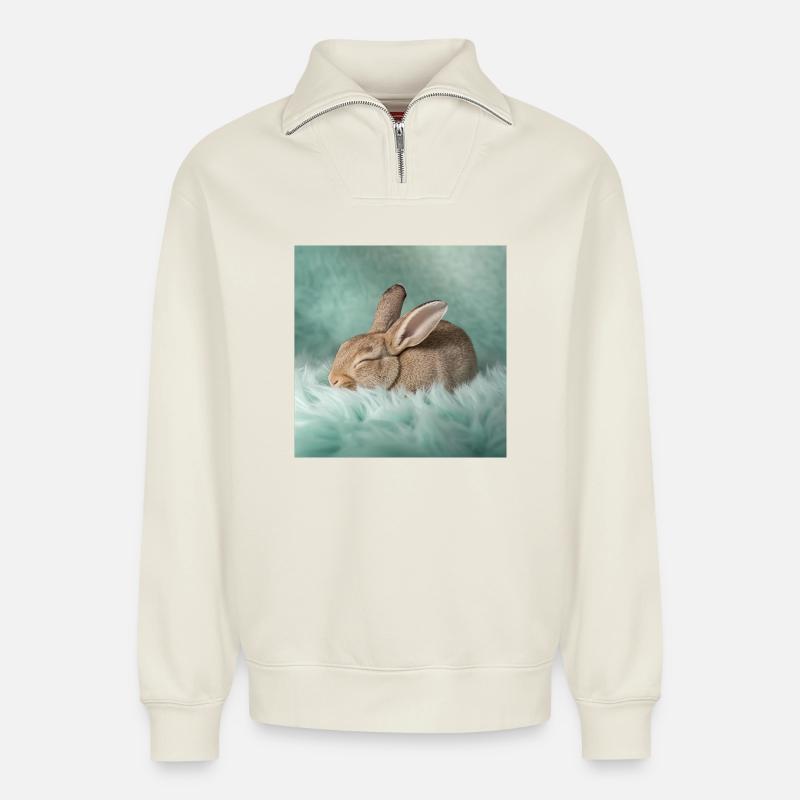 Rêves néon de lapin - Sweat unisexe décontracté en coton biologique à demi-zip – de SPREAD - blanc cassé