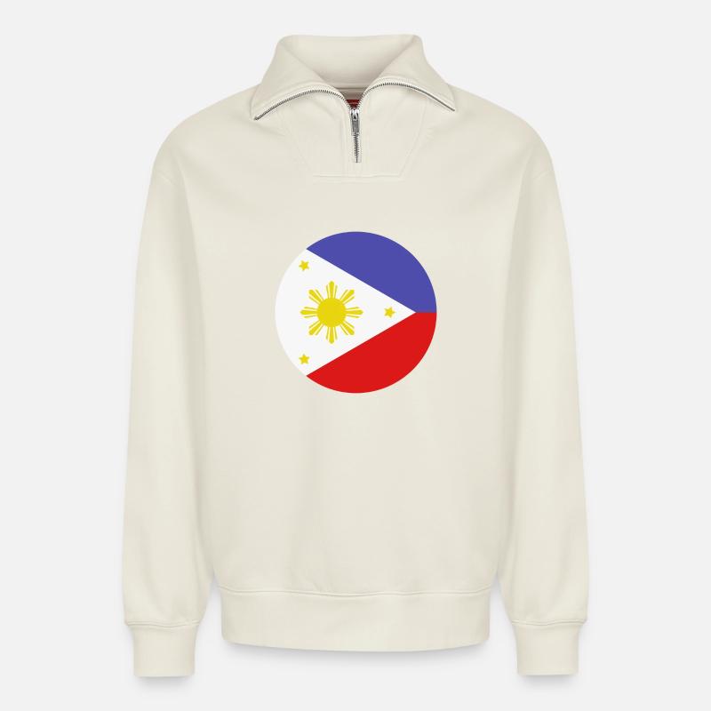 Drapeau rond philippin - Sweat unisexe décontracté en coton biologique à demi-zip – de SPREAD - blanc cassé