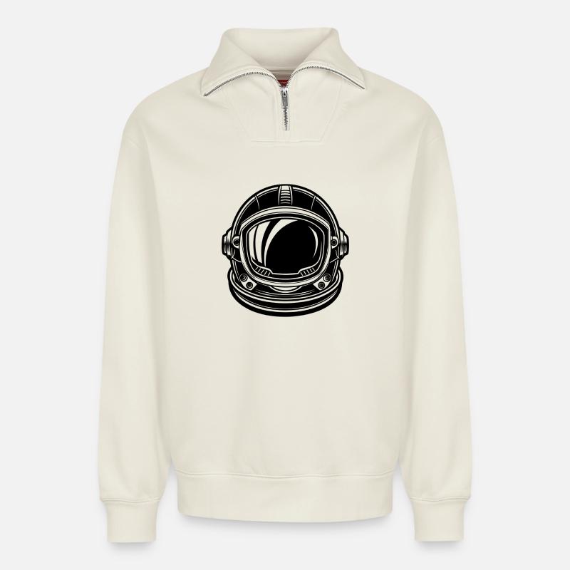 Astronautenhelm - Relaxed Unisex Organic Half Zip Sweatshirt – von SPREAD - Naturweiß