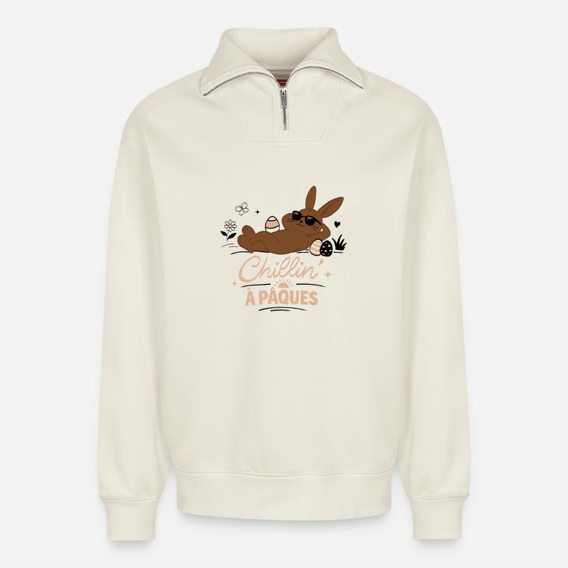 Easter Bunny - Relaxed Unisex Organic Half Zip Sweatshirt – by SPREAD - off white