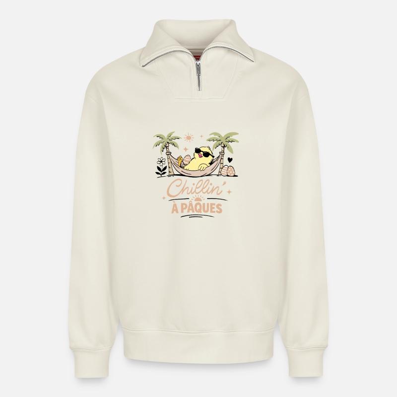 Osterküken - Relaxed Unisex Organic Half Zip Sweatshirt – von SPREAD - Naturweiß
