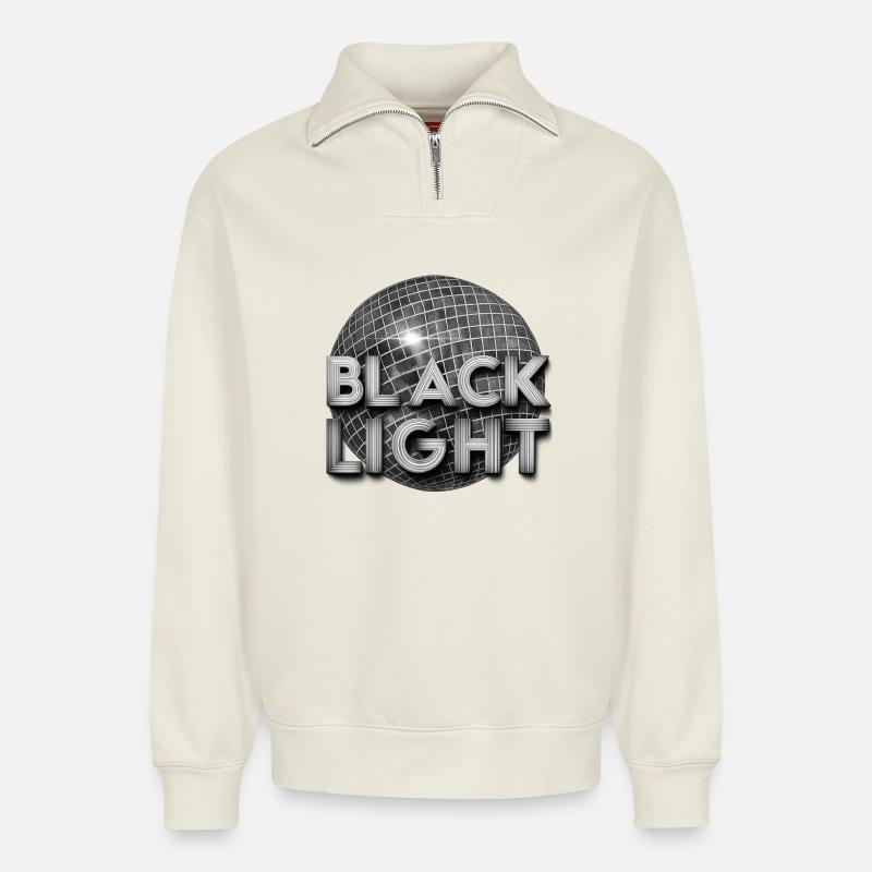 Black Light Retro Disco - Sweat unisexe décontracté en coton biologique à demi-zip – de SPREAD - blanc cassé