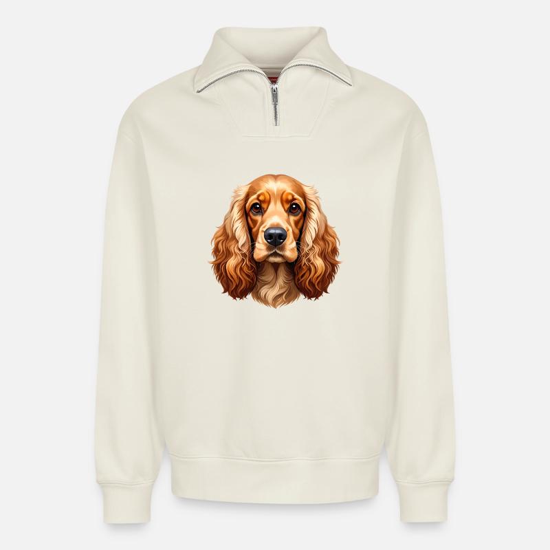 Cocker Spaniel - Relaxed Unisex Organic Half Zip Sweatshirt – by SPREAD - off white