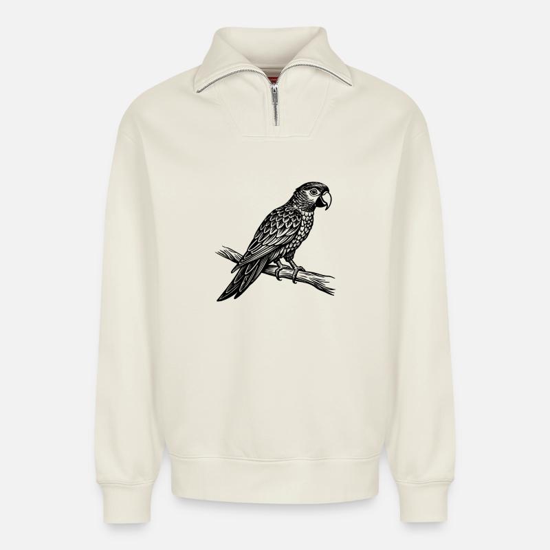 Parrot - Relaxed Unisex Organic Half Zip Sweatshirt – by SPREAD - off white