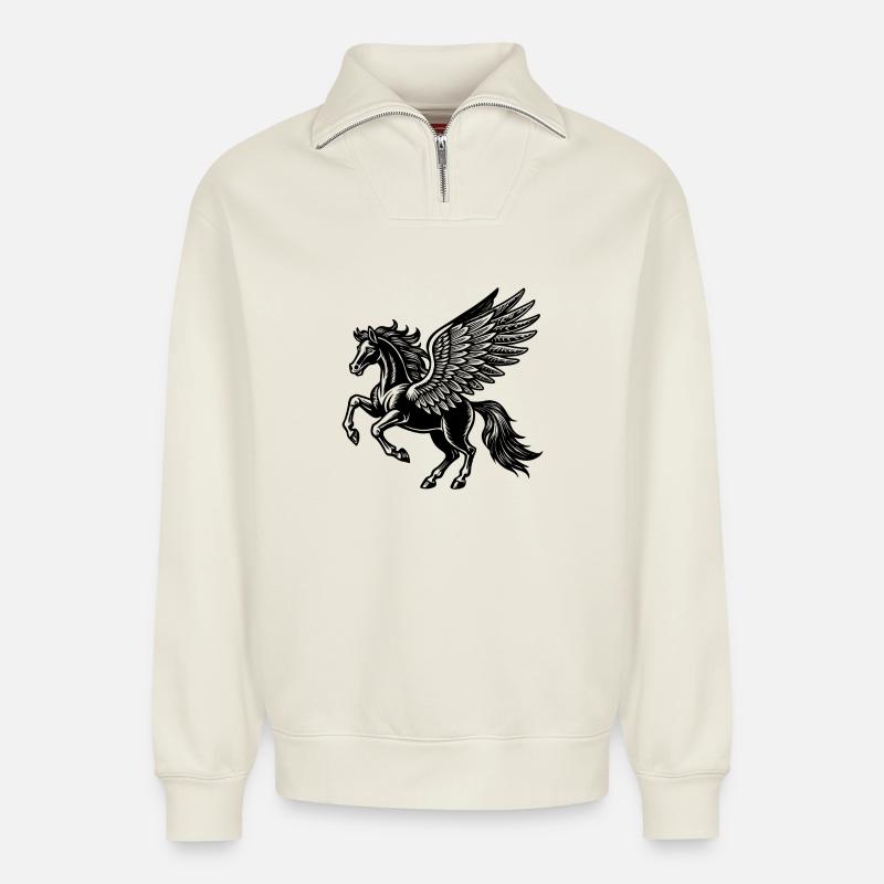 Pegasus - Relaxed Unisex Organic Half Zip Sweatshirt – by SPREAD - off white
