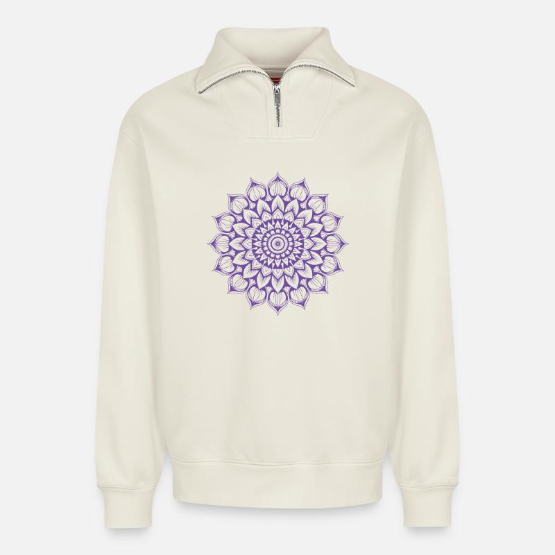 Mandala - Relaxed Unisex Organic Half Zip Sweatshirt – by SPREAD - off white