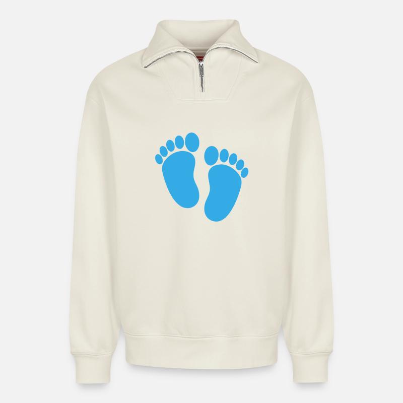 Pieds de bébé - Sweat unisexe décontracté en coton biologique à demi-zip – de SPREAD - blanc cassé