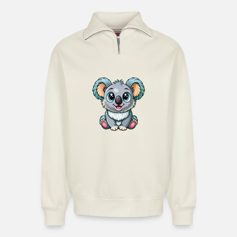 Bébé koala - Sweat unisexe décontracté en coton biologique à demi-zip – de SPREAD - blanc cassé