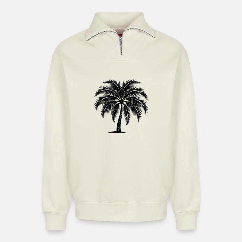 Palm tree - Relaxed Unisex Organic Half Zip Sweatshirt – by SPREAD - off white