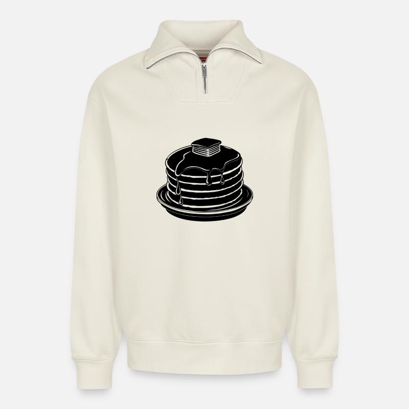Pancakes - Sweat unisexe décontracté en coton biologique à demi-zip – de SPREAD - blanc cassé