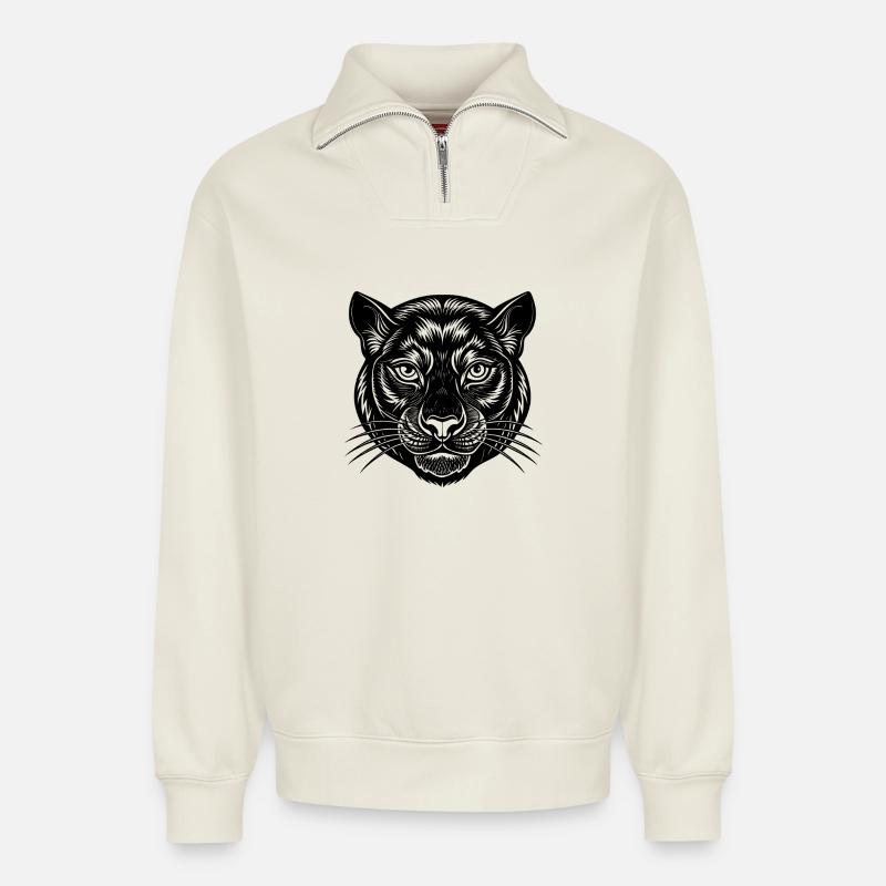 Panthergesicht - Relaxed Unisex Organic Half Zip Sweatshirt – von SPREAD - Naturweiß