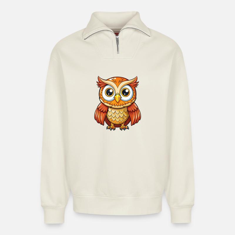 Eule - Relaxed Unisex Organic Half Zip Sweatshirt – von SPREAD - Naturweiß