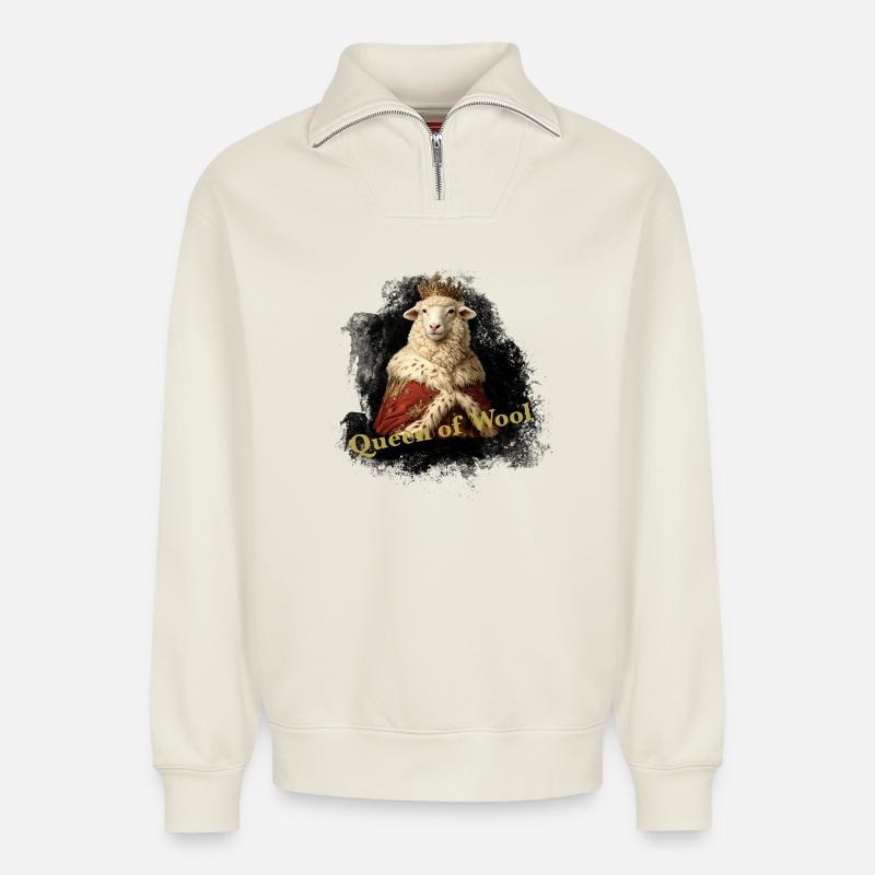 Royal Wool - Relaxed Unisex Organic Half Zip Sweatshirt – by SPREAD - off white