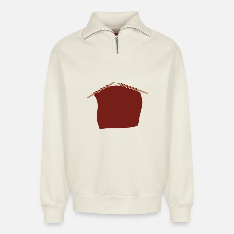 knitting project - Relaxed Unisex Organic Half Zip Sweatshirt – by SPREAD - off white