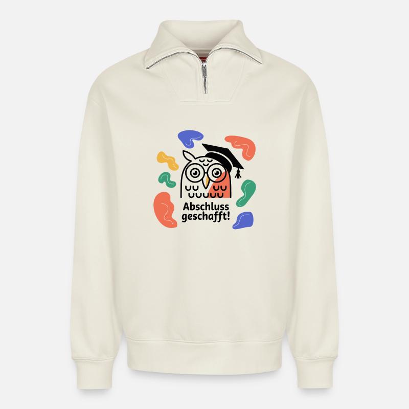 Abschluss-Eule Abstract Organic - Relaxed Unisex Organic Half Zip Sweatshirt – von SPREAD - Naturweiß