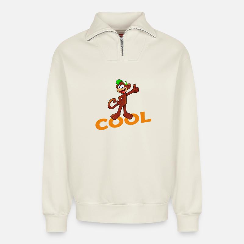 SINGE COOL - Sweat unisexe décontracté en coton biologique à demi-zip – de SPREAD - blanc cassé