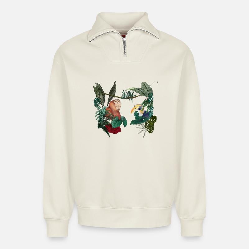 Borneo-Liebe - Relaxed Unisex Organic Half Zip Sweatshirt – von SPREAD - Naturweiß