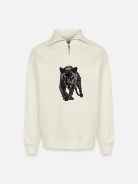 Schwarzer Panther – Kraft, Fokus, Dominanz - Relaxed Unisex Organic Half Zip Sweatshirt – by SPREAD - off white