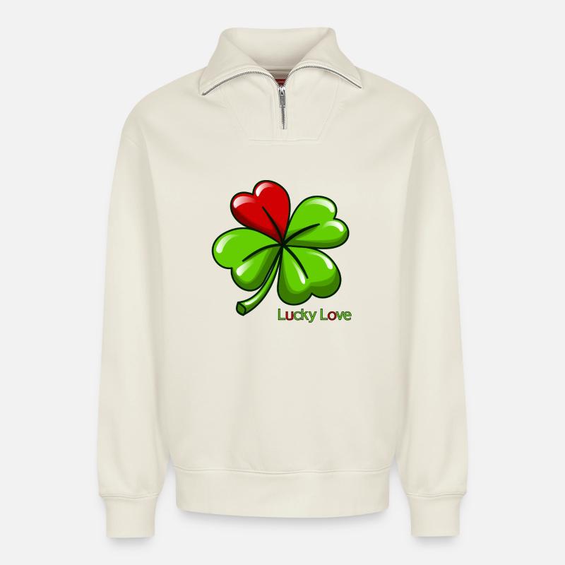 Glücksliebes Kleeblatt - Relaxed Unisex Organic Half Zip Sweatshirt – von SPREAD - Naturweiß