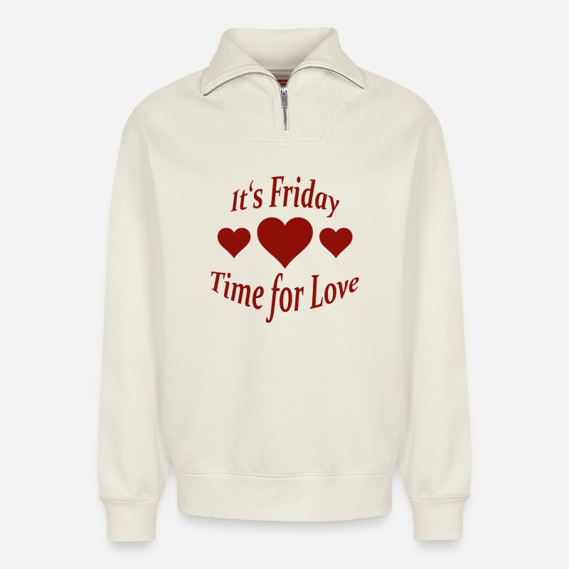Friday - Relaxed Unisex Organic Half Zip Sweatshirt – by SPREAD - off white
