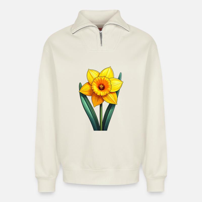 Jonquille / Jonquille - Sweat unisexe décontracté en coton biologique à demi-zip – de SPREAD - blanc cassé