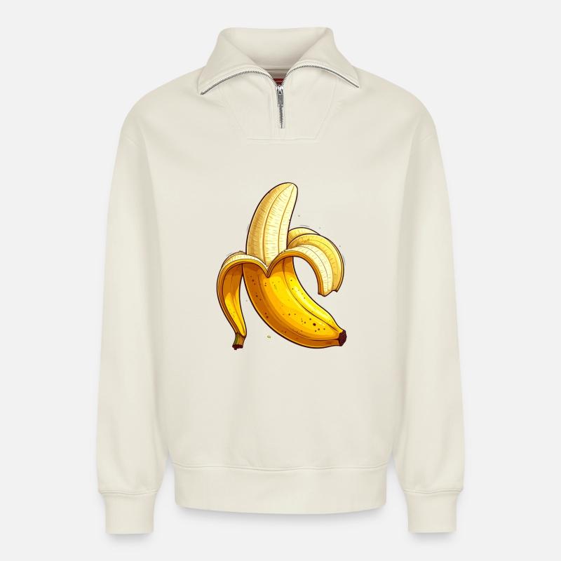 Banane - Relaxed Unisex Organic Half Zip Sweatshirt – von SPREAD - Naturweiß
