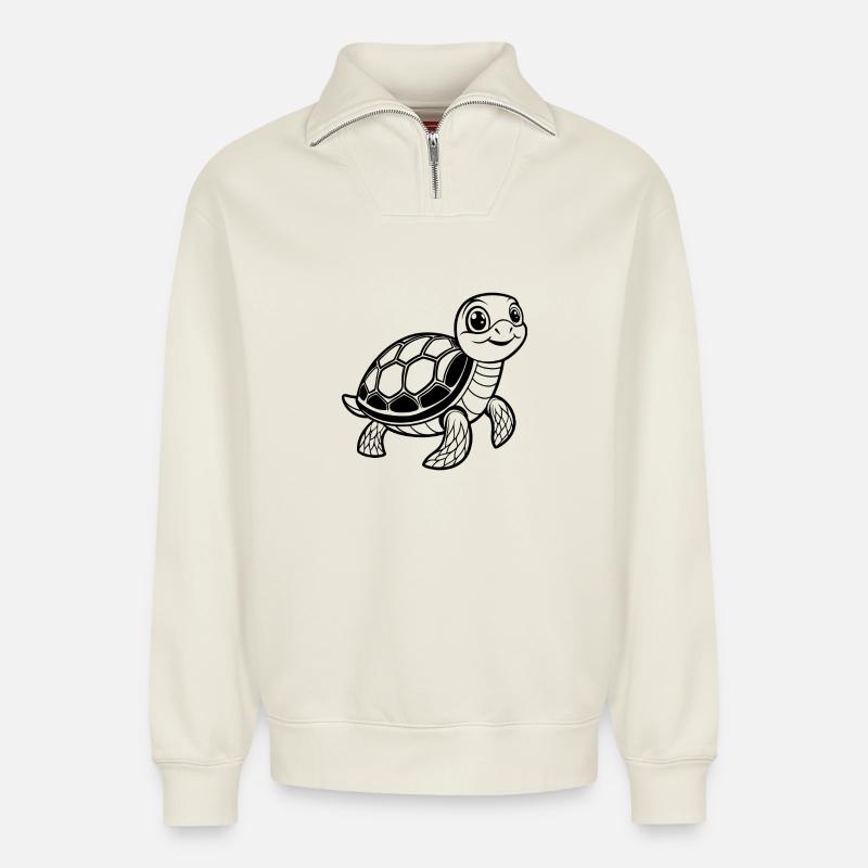 Baby-Schildkröte - Relaxed Unisex Organic Half Zip Sweatshirt – von SPREAD - Naturweiß