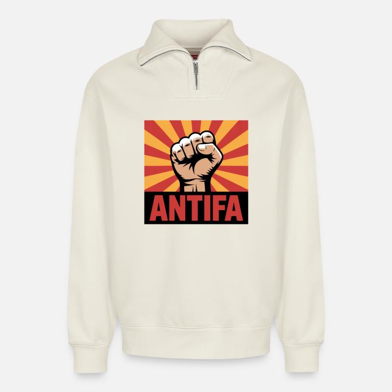 Antifa - Antifascist Merch - Relaxed Unisex Organic Half Zip Sweatshirt – von SPREAD - Naturweiß