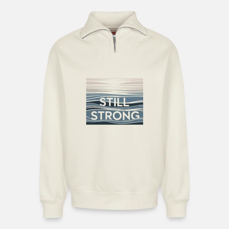 Still Strong Wave Pattern - Relaxed Unisex Organic Half Zip Sweatshirt – by SPREAD - off white
