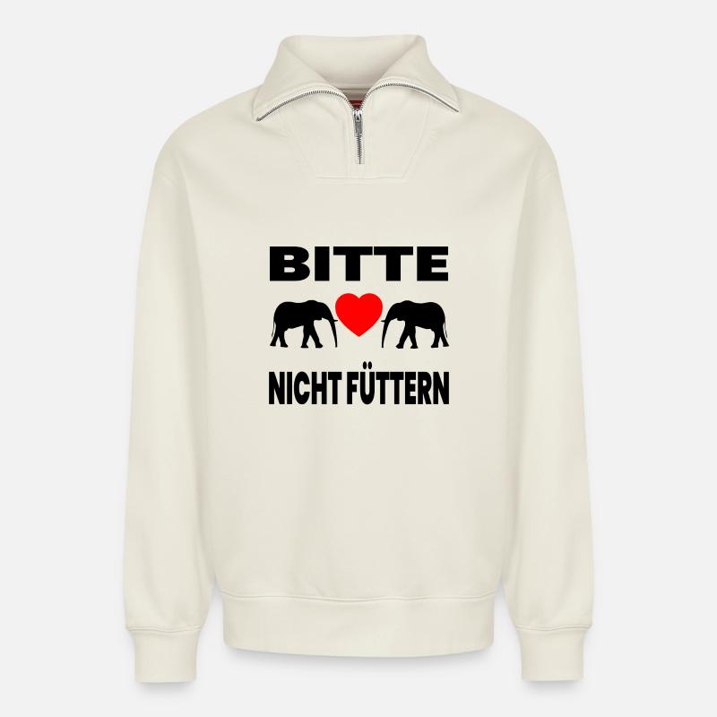 Elefanten - Relaxed Unisex Organic Half Zip Sweatshirt – von SPREAD - Naturweiß