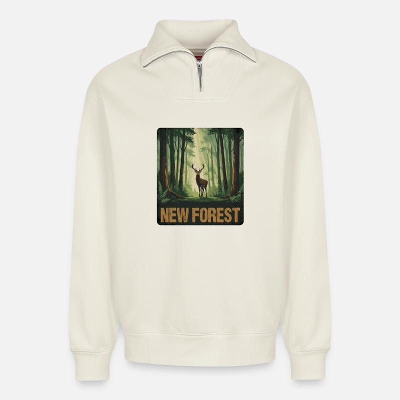 New Forest England - Relaxed Unisex Organic Half Zip Sweatshirt – von SPREAD - Naturweiß