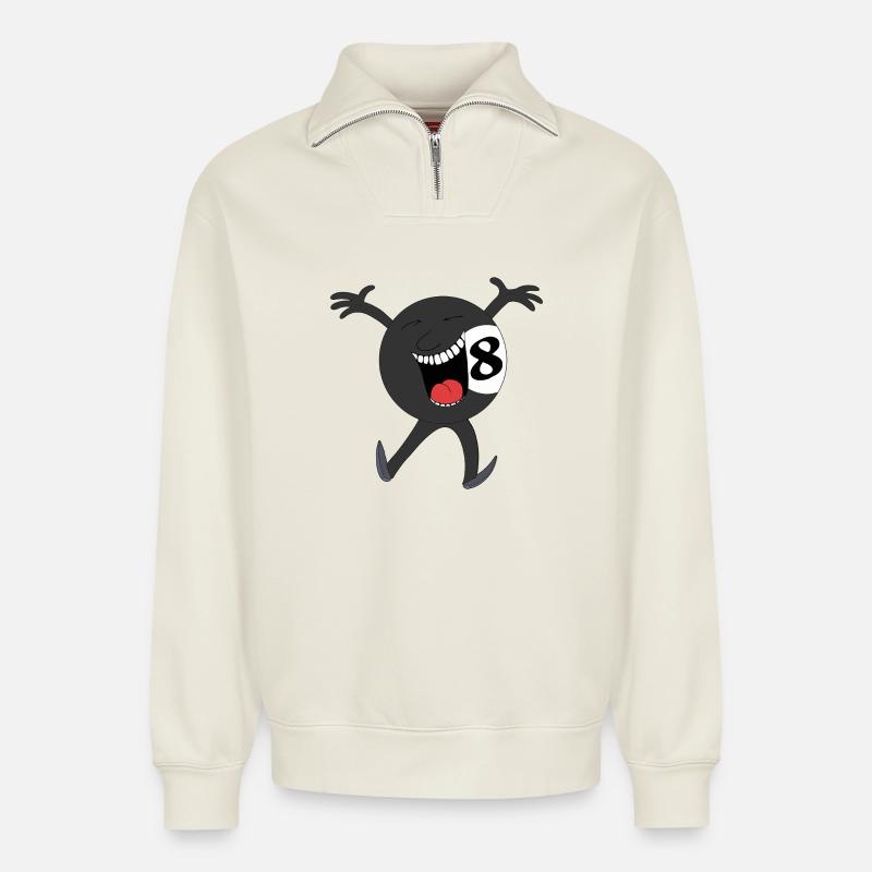 Lachender Achtball-Maskottchen - Relaxed Unisex Organic Half Zip Sweatshirt – von SPREAD - Naturweiß