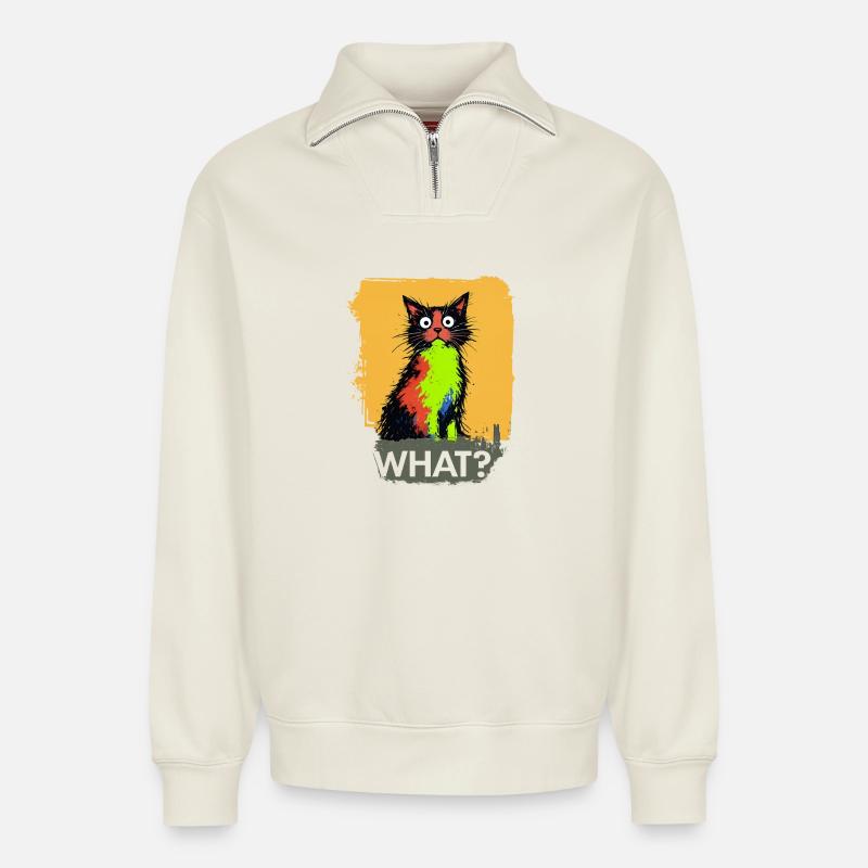 What Katze Farbexplosion - Relaxed Unisex Organic Half Zip Sweatshirt – von SPREAD - Naturweiß