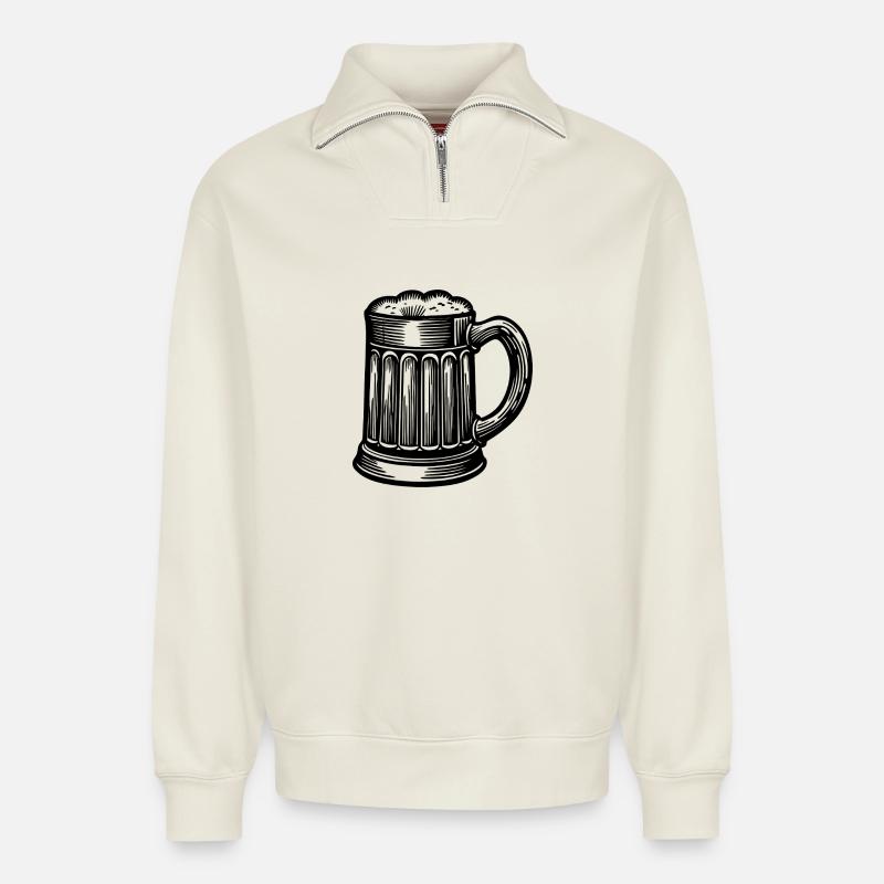 Beer mug - Relaxed Unisex Organic Half Zip Sweatshirt – by SPREAD - off white