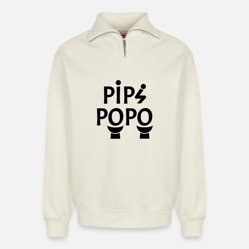 POPO ! - Sweat unisexe décontracté en coton biologique à demi-zip – de SPREAD - blanc cassé