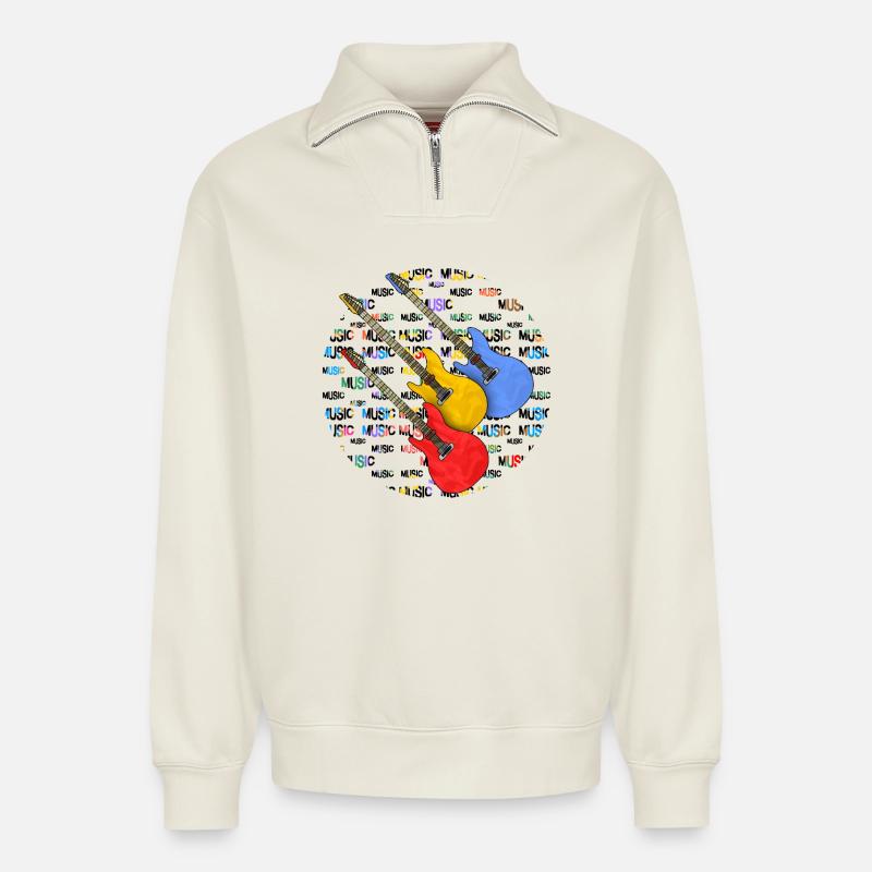 Gitarren - Relaxed Unisex Organic Half Zip Sweatshirt – von SPREAD - Naturweiß