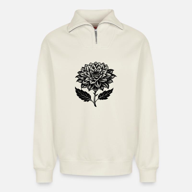 Blühende Blume - Relaxed Unisex Organic Half Zip Sweatshirt – von SPREAD - Naturweiß
