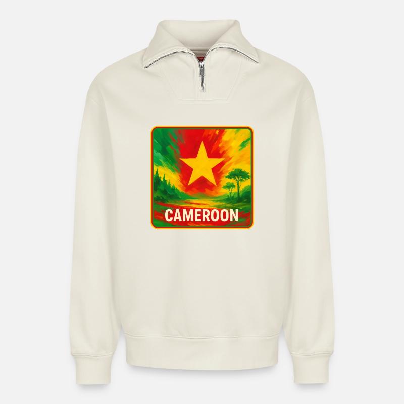 Kamerun Reise Design - Relaxed Unisex Organic Half Zip Sweatshirt – von SPREAD - Naturweiß