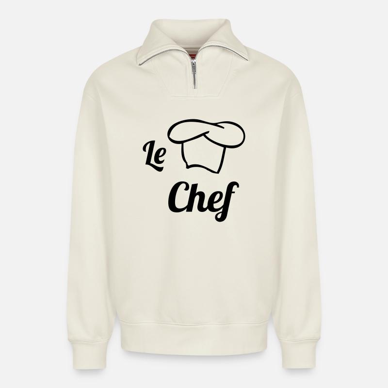 Chef - Cuisine - Cuisinier - Sweat unisexe décontracté en coton biologique à demi-zip – de SPREAD - blanc cassé
