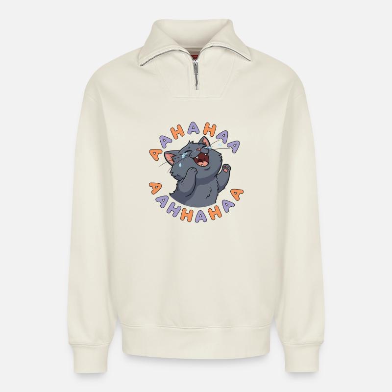 Lachende Katzenexplosion - Relaxed Unisex Organic Half Zip Sweatshirt – von SPREAD - Naturweiß