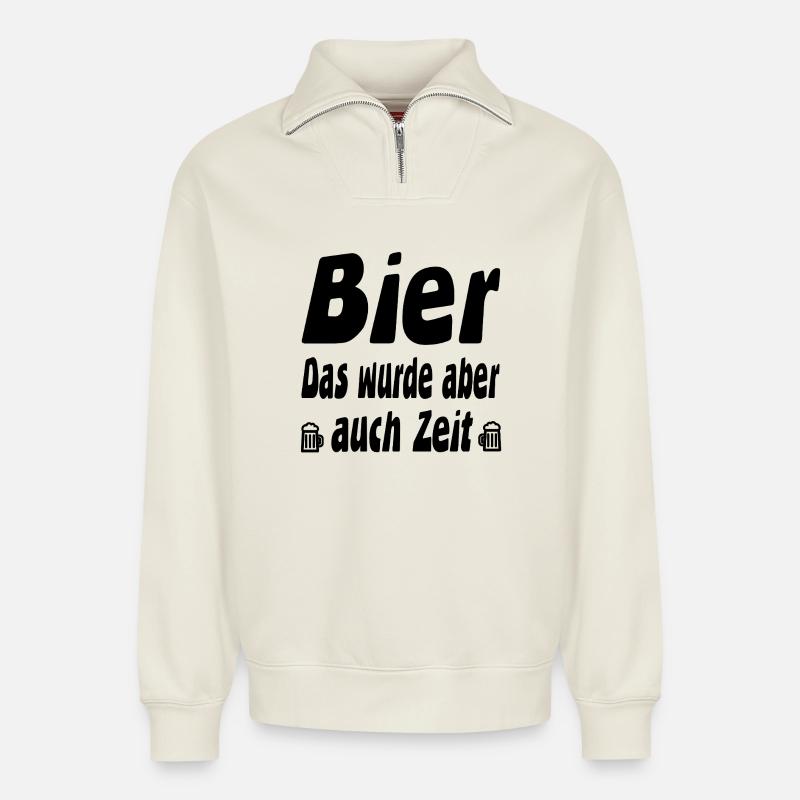 Bier - Relaxed Unisex Organic Half Zip Sweatshirt – von SPREAD - Naturweiß