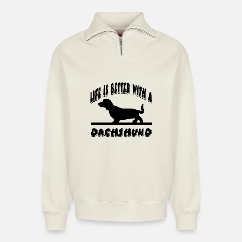 Dackel - Relaxed Unisex Organic Half Zip Sweatshirt – von SPREAD - Naturweiß