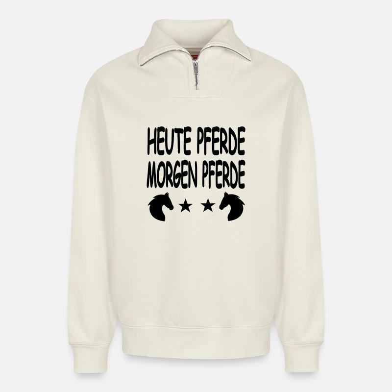 Pferde - Relaxed Unisex Organic Half Zip Sweatshirt – von SPREAD - Naturweiß