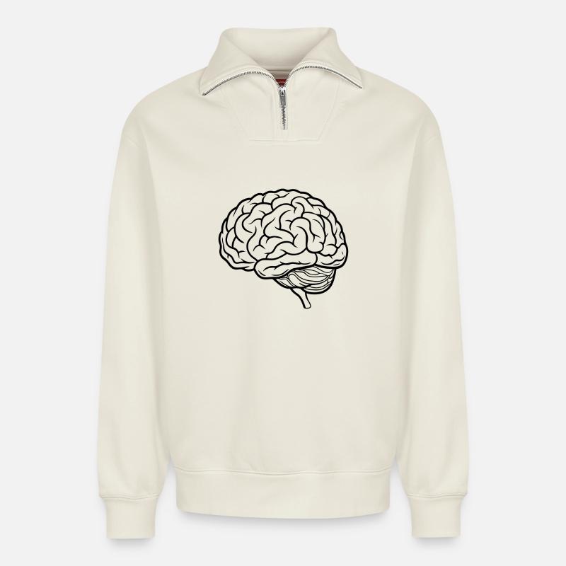 Brain - Relaxed Unisex Organic Half Zip Sweatshirt – by SPREAD - off white