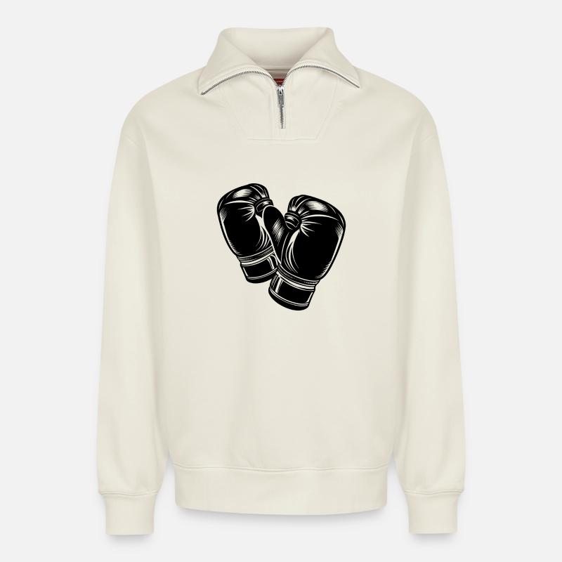 Boxhandschuhe - Relaxed Unisex Organic Half Zip Sweatshirt – von SPREAD - Naturweiß