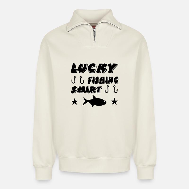 Pêche - Sweat unisexe décontracté en coton biologique à demi-zip – de SPREAD - blanc cassé