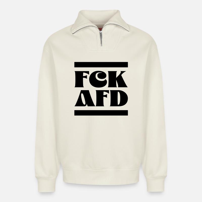 FCK AfD - Sweat unisexe décontracté en coton biologique à demi-zip – de SPREAD - blanc cassé